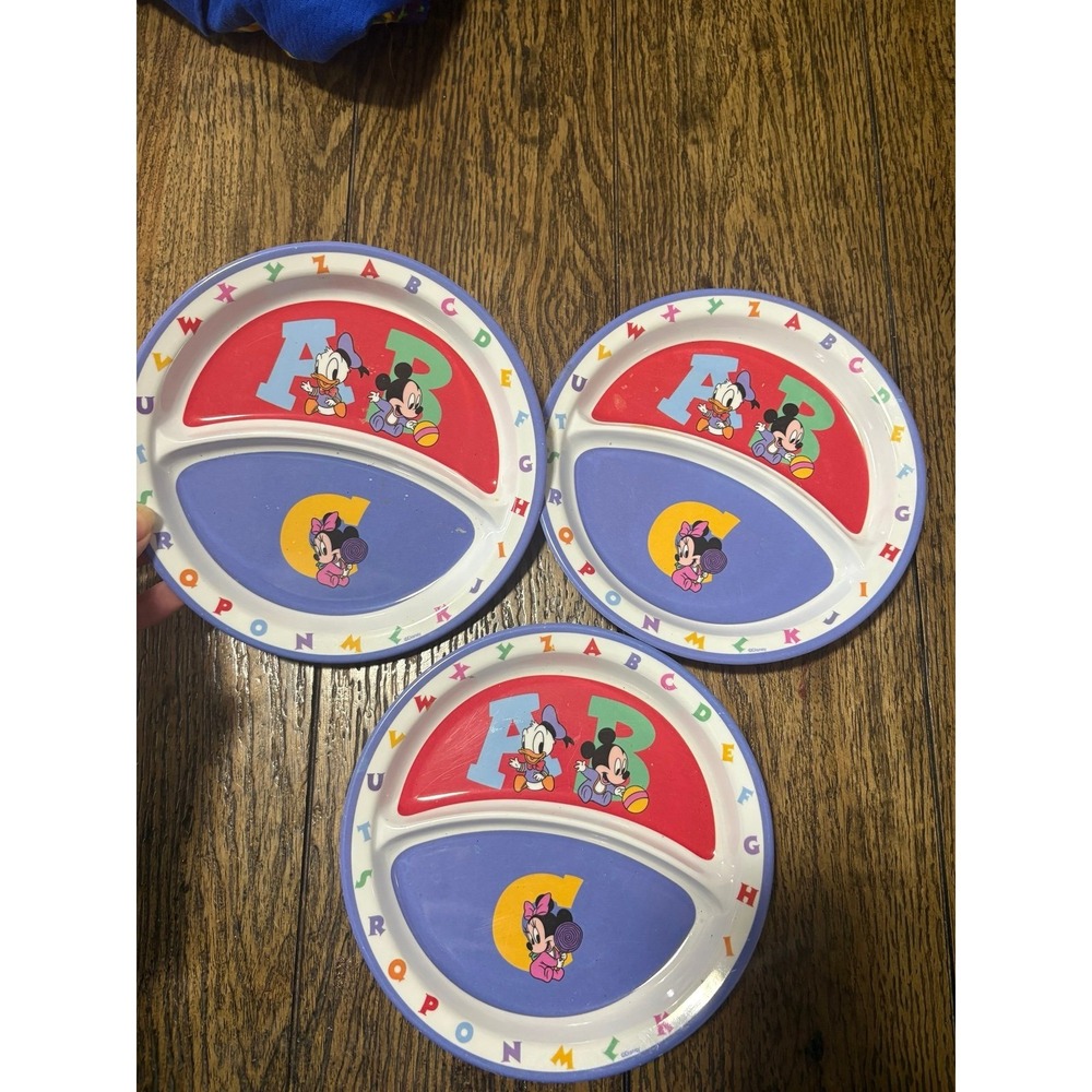 Disney Vintage  Baby Mickey Minnie Donald Divided Plate Zak Designs Set of 3